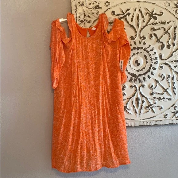Old Navy Orange Paisley Open Shoulder Dress - Picture 4 of 13